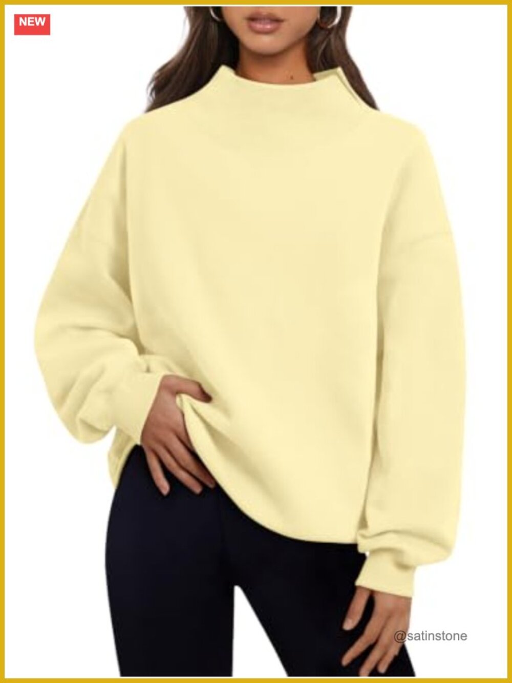 Cozy Fleece Lined Oversized Mock Neck Pullover Sweatshirt Women